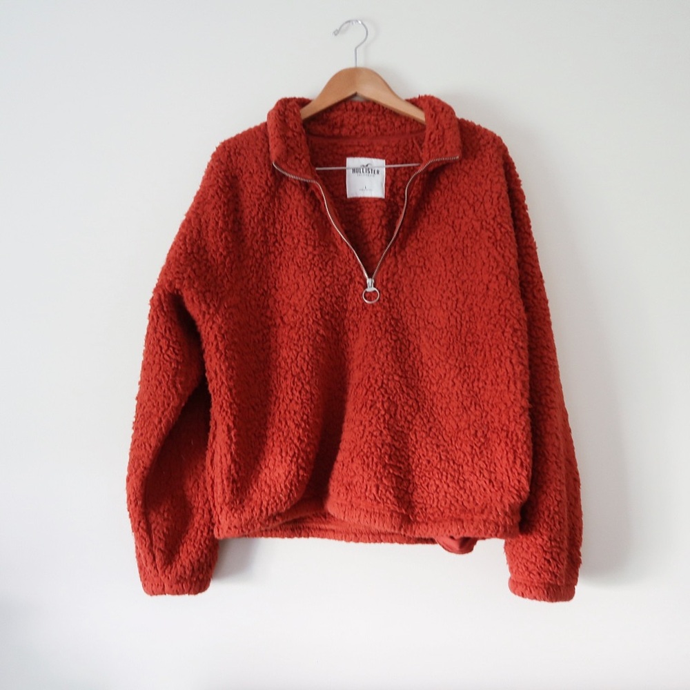 Hollister Burnt Orange Autumn Fall Sherpa Pullover